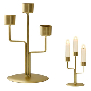 3-Arm Iron Candle Holders for Taper and Pillar Candles Elegant Gold Plated Metal Candlestick <b>Stands</b> for Christmas Decoration - Product Image 1