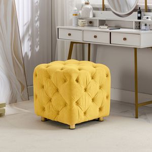Elegante Tavolino Giallo Moderno in Velluto, Pouf Imbottito, Morbido Poggiapiedi, Comoda Sedia per Trucco e Toeletta - Product Image 2