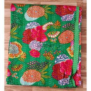 Couvre-lits Kantha tendance, modernes, vintage, ethniques, anciens, traditionnels, 100% coton, écologiques, faits à la main, imprimés, pour la maison, l'hôtel. - Product Image 6