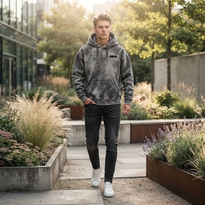 Sweat-shirt à capuche personnalisé gris délavé avec logo brodé pour homme, style vintage streetwear - Product Image 6
