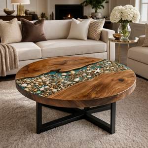 Mesa de Centro Moderna de Madera con Resina Epoxi y Marco de Hierro de Live Edge Studio - Muebles Duraderos para Apartamento - Product Image 4