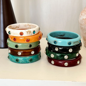 AUREVIA CRAFTS Brazalete de Resina con Diamantes de Imitación, Lujoso, Clásico, Moderno, Unisex, Multicolor Opcional, Delgado, para Fiesta - Product Image 4