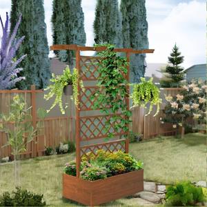 Jardinière surélevée en bois avec treillis pour jardin extérieur, bac à fleurs autoportant avec panneaux grillagés pour patio - Product Image 2