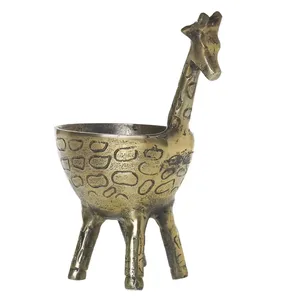 Vase de table en bronze fait main en forme de girafe, pot de fleurs décoratif en métal de style éclectique avec motif animal pour l'intérieur de la maison - Product Image 1