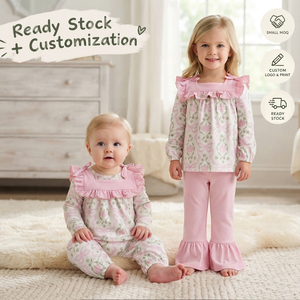 Conjunto de ropa para niña, túnica rosa con lazo de calabaza, pantalones con volantes, ropa de otoño para niñas, pelele para bebé, ropa infantil, OEM/ODM/RTS - Product Image 1