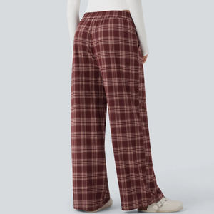 Pantalon décontracté à taille haute, coupe ample, à carreaux, en tissu Oxford, avec cordon de serrage, polyvalent, long, pour l'été - Product Image 3