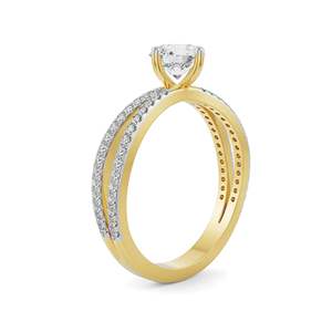 Anillo de Moissanita Redonda Brillante con Piedras Laterales de Doble Hilera, Brillante, Chapado en Oro de Dos Tonos, Anillo de Compromiso, Boda, Fiesta, de Lujo - Product Image 4