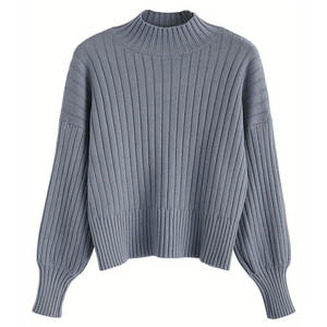 Pull en laine doux à col rond brossé pour femme, tricoté, vente directe usine, automne-hiver - Product Image 1