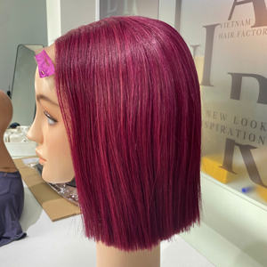 Perruque en cheveux humains 100% vierges vietnamiens super doublement étirés couleur vin droite sans emmêlement ni perte de cheveux - Product Image 2