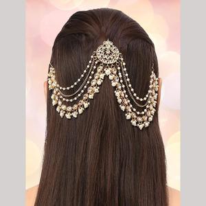 Accessoires de cheveux ethniques en alliage de zinc Kundan, légers et ajustables, bijoux de mariage, cadeau pour femmes - fête, anniversaire - Product Image 1