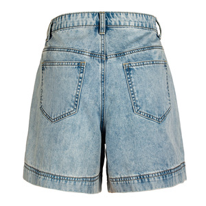 Mid Waist Eco-Friendly Washed Denim Shorts Unisex Casual Solid Color <b>Drawstring</b> Closure 100% Cotton Breathable Front Logo - Product Image 5