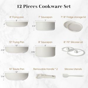 Set di pentole antiaderenti Beige da 12 pezzi compatibile a induzione lavabile in forno con manico staccabile pentole e padelle da cucina - Product Image 5