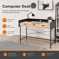 Bureau d'ordinateur et poste de travail à trois tiroirs avec trou de câblage et structure en X, pour la maison, le bureau et l'étude, fabrication OEM ODM