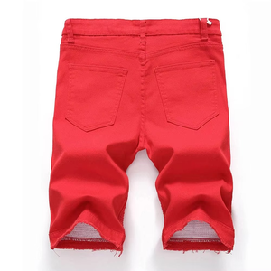 Shorts en jean décontractés pour hommes, coupe ample, déchirés rouges, avec poches zippées, jambe droite, style été, streetwear cool - Product Image 2