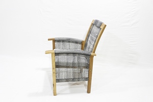 Wooden <b>Outdoor</b> Chair Set with Woven Backrest and Square <b>Table</b> for Living Room Use - Product Image 3