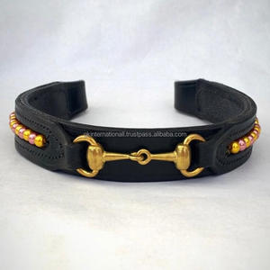Beautiful Handmade Leather Horse Brow Band with Brass Snaffle in Centre & Multicolor <b>Beads</b> on Either Sides Custom Made Brow Band - Product Image 3
