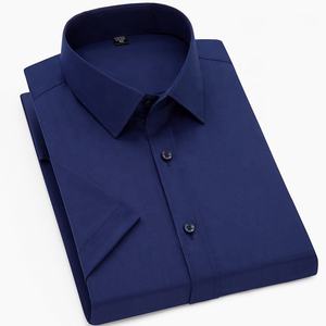 Camisa de manga corta para hombre, mezcla de poliéster y fibra de bambú, con botones, estilo casual de negocios, color sólido, para oficina, trabajo, verano. - Product Image 5