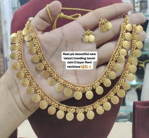 High Quality Traditional Tempal Laxmi <b>Gold</b>-Plated Flower Design Coin Necklace Earrings <b>Set</b> Crystal Rhinestone Ethnic Wedding - Product Image 1