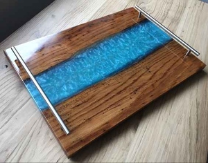Handcrafted Wood & Resin <b>Serving</b> Tray <b>Set</b> Stylish Decorative Tray for Coffee Table Breakfast <b>Serving</b> & Luxury Home Decoration - Product Image 3