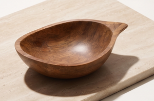 Walnut Stained <b>Mango</b> <b>Wood</b> Serving <b>Bowl</b> Wooden Salad <b>Bowl</b> with Organic Teardrop Shape and Smooth Rim Finish - Product Image 5