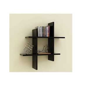 Black Wooden <b>Adjustable</b> Interlocking Wall <b>Shelf</b> Floating Storage Display Rack Modern Style Single Tier Wall Mounted Holder - Product Image 1