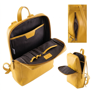 Custom Minimalist Genuine Leather <b>Backpack</b> for Women Luxury Yellow Cowhide Shoulder Bag Slim Anti-Theft Urban Business Laptop Ba - Product Image 5