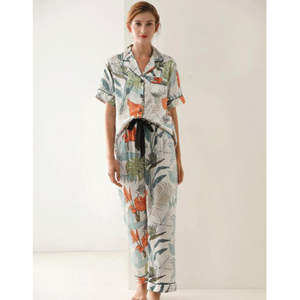 Ensemble de pyjama en satin à pois pour femmes, deux pièces, boutonné, manches longues, vêtements de nuit - Product Image 4