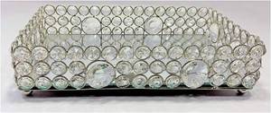 Luxury Traditional Rectangular <b>Mirrored</b> Aluminium Gold <b>Crystal</b> Beaded Decorative Vanity Tray Cosmetic Makeup Organizer Jewelry - Product Image 4