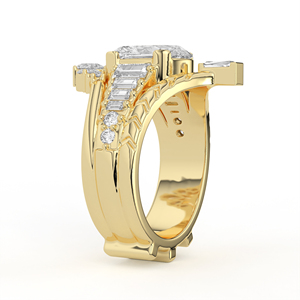 Anillo de Oro Amarillo con Tiara Chevron y Banda Curva, con Diamante Cultivado en Laboratorio POOJA DIAMOND, Corte Hexagonal Ovalado 2.00C, Certificado IGI, para Novia - Product Image 3