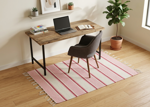 Striped Rectangle Cotton Bath Rug Flat Weave Non-Slip Modern Style Bathroom <b>Mat</b> - Product Image 2