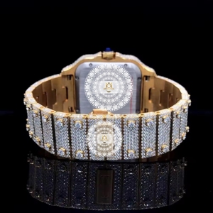 Montre pour homme en moissanite, mouvement à quartz analogique-numérique, résistance à l'eau 10 bars, boîtier argenté, cadran rond, montre de luxe - Product Image 4