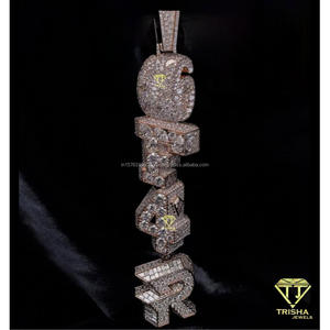 Luxury 925 Silver Moissanite Vertical <b>Name</b> Pendant Gold Plated Hip Hop <b>Necklace</b> Personalized Unisex GIA Certified Jewelry - Product Image 2