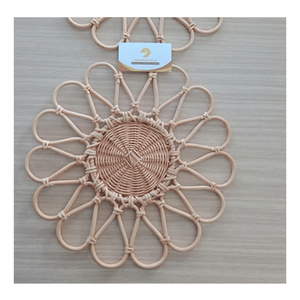 Flower Shaped Rattan Table Mat | Aesthetic <b>Round</b> <b>Placemat</b> Collection for Coastal Home Decor - Product Image 2
