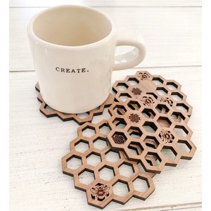 Honey <b>Comb</b> Design Wooden Laser Cut Coaster Stylish Hexagon Pattern Coasters For Table Protection And Scratch Prevention - Product Image 6