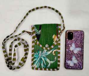Sac à téléphone pour femme avec imprimé floral, rayures vertes, fermeture à rabat, fermeture magnétique, usage quotidien décontracté, matière polyester - Product Image 3