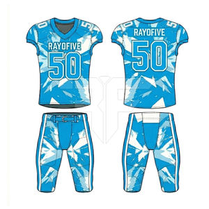 Uniforme de Fútbol Americano Diseño Azul y Blanco 100% Poliéster Transpirable Manga Corta con Marca Personalizada por Rayofive - Product Image 1