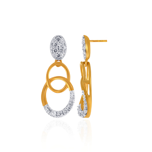 Pendientes de Lujo con Doble Círculo Entrelazado Chapados en Oro de 18K con Diamantes Incrustados para Mujer, Elegantes Pendientes Geométricos Colgantes - Product Image 4