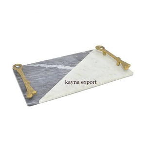 Plateau en marbre décoratif de luxe en métal doré avec motif de rose et bord doré, plateau en marbre de designer personnalisé, fabrication sur mesure, Kayna Export - Product Image 6