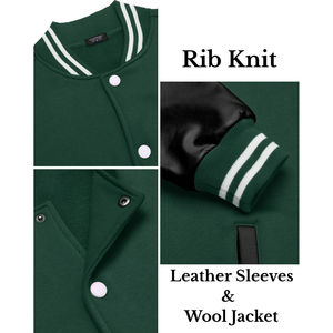 Chaqueta de invierno para hombre, estilo béisbol, universitaria, de lana de alta calidad, con logo personalizado, al por mayor, tallas grandes, impermeable - Product Image 3