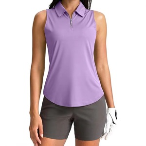 Polo sans manches pour femme, couleur unie rose, tricoté, respirant, pour le golf, le tennis, les sports, vêtements décontractés - Product Image 1