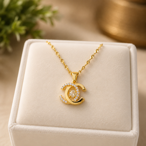 Classic Moissanite C Shape Pendant 10K Plated Yellow Gold Wedding Jewelry Brilliant Round Cut Diamond Pendants - Product Image 6