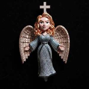 Colgante de Ángel Cristiano con Alas de Cristal y Cruz, Joyería Religiosa con Diseño Unisex - Product Image 1