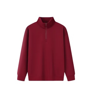 Men's Minimalist Half Zip Sweatshirt Oversized <b>Mock</b> <b>Neck</b> Plain Grey Cotton Custom Logo Pullover <b>Top</b> - Product Image 1