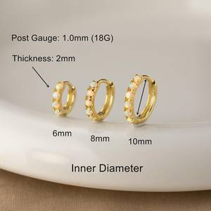 Sterling Silver Pave Opal Hoop Earrings 925 Sterling Silver 14K Gold Plated <b>Helix</b> Cartilage Piercing Jewelry - Product Image 2