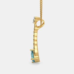 Collar con Colgante de Pluma de Oro Amarillo, Topacio Azul y Diamante Cultivado en Laboratorio - Product Image 5