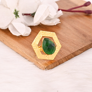 Green Tourmaline Gemstone Hydro <b>Ring</b> for Women Brass Gold Plated <b>Adjustable</b> Trendy Fashion Jewelry - Product Image 4