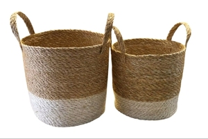 Panier rond en jonc de mer naturel avec poignées, de haute qualité, tissé à la main, écologique, pour la décoration intérieure - Product Image 4