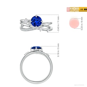 Bague croisée en or massif 14 carats avec saphir bleu et diamants pavés, bijoux de luxe, fabricant de bagues à pierres précieuses rondes pour femmes - Product Image 3