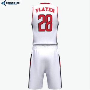 Custom Basketball Jersey Set White <b>Red</b> Black V-Neck Sleeveless Sublimated Moisture Wicking Mesh Polyester Unisex Elastic Waist - Product Image 2