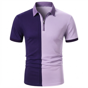 <b>Men's</b> Color Blocked <b>Short</b> Sleeve Zipper for Shirt Knitted Sporty Style Quick Dry Regular Length Green Gray 100% Cotton <b>Pocket</b> - Product Image 3
